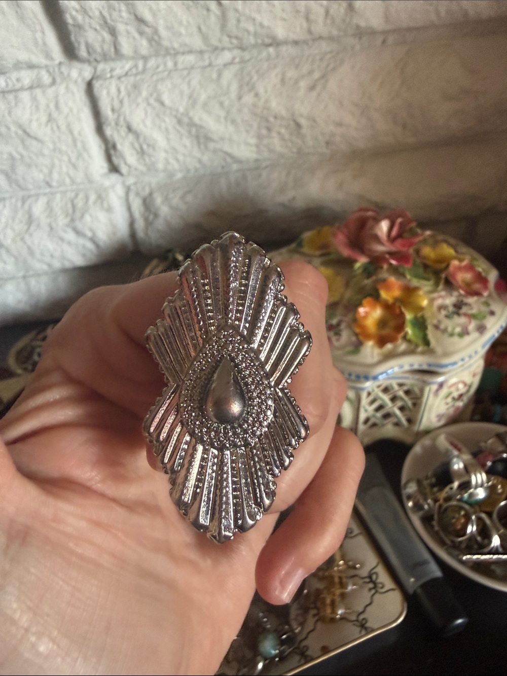 Samantha Wills Silver Teardrop Art Deco Cocktail Ring